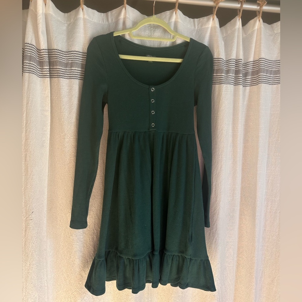 Waffle knit long sleeve mini dress